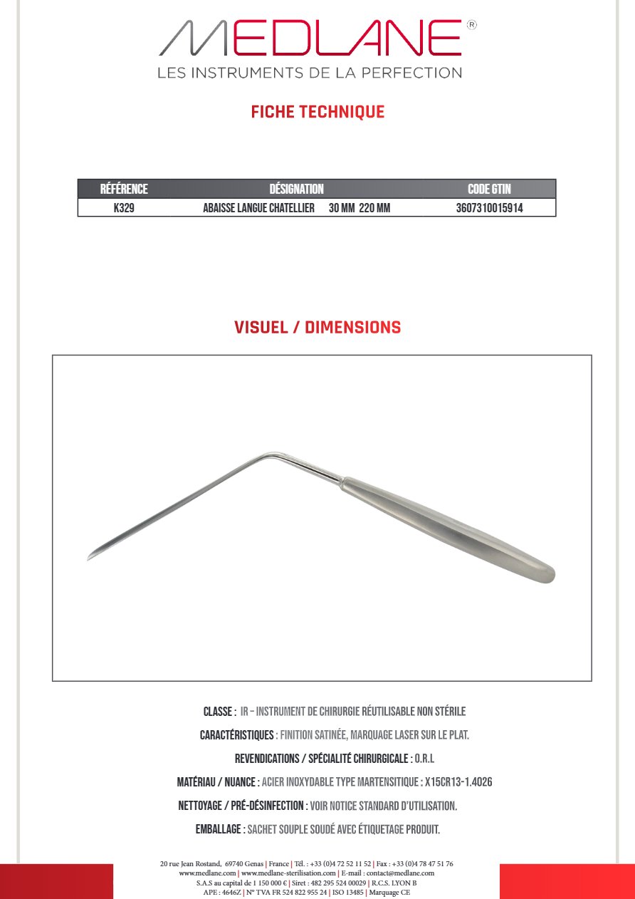 Abaisse Langue Chatellier 30 mm 220 mm