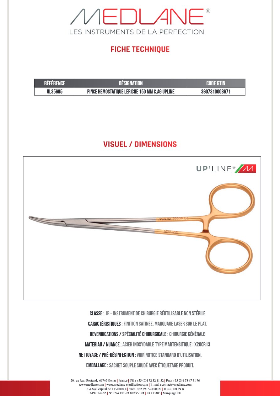Pince Hémostatique Leriche 150 mm C.avec Griffes Upline — REF UL35605