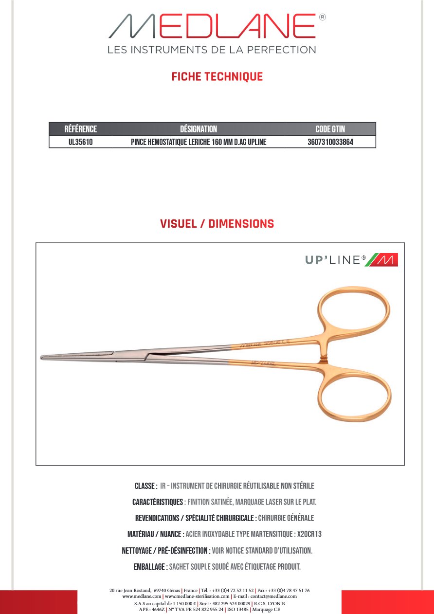 Pince Hémostatique Leriche 160 mm D.avec Griffes Upline — REF UL35610