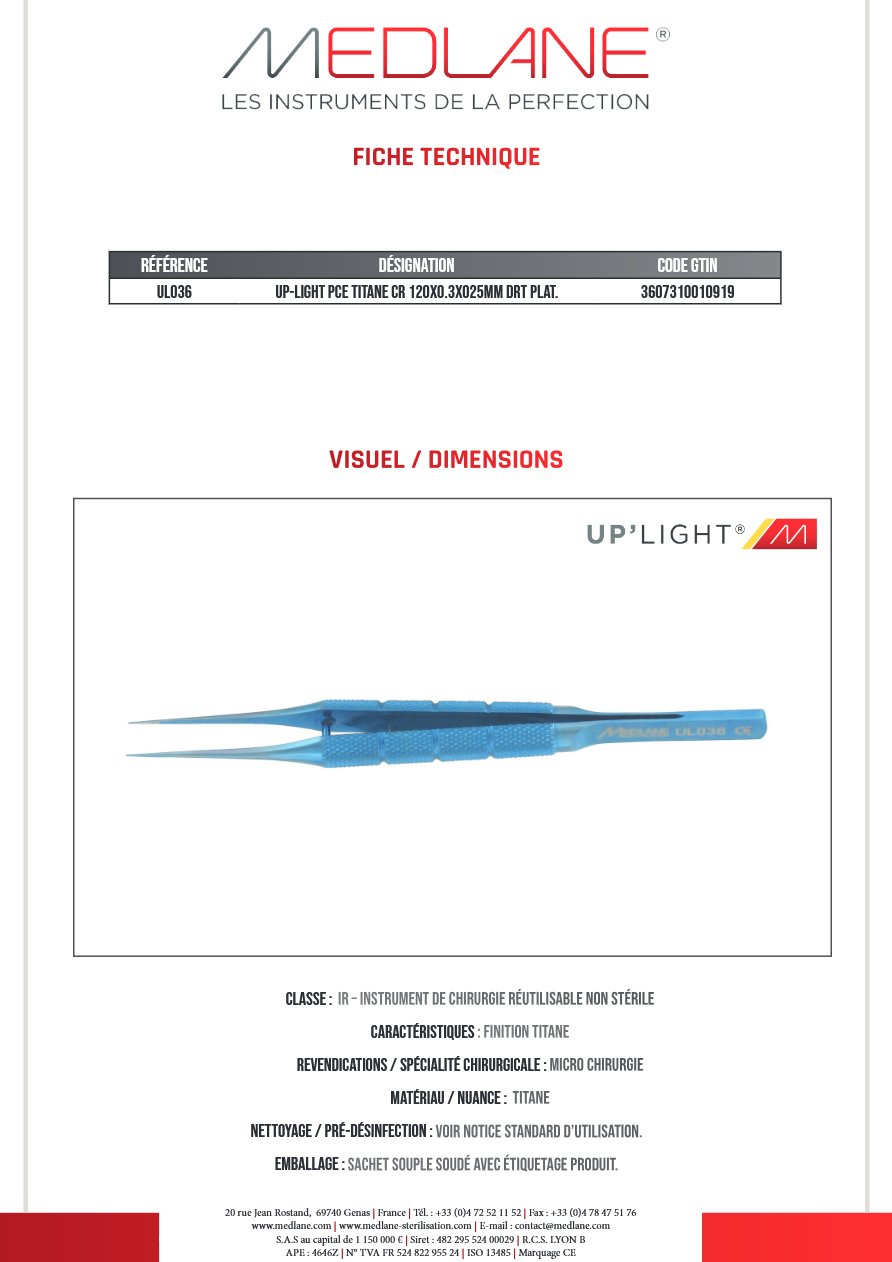 Up-light Pce Titane Cr 120X0.3X025MM Droit Plat. — REF UL036