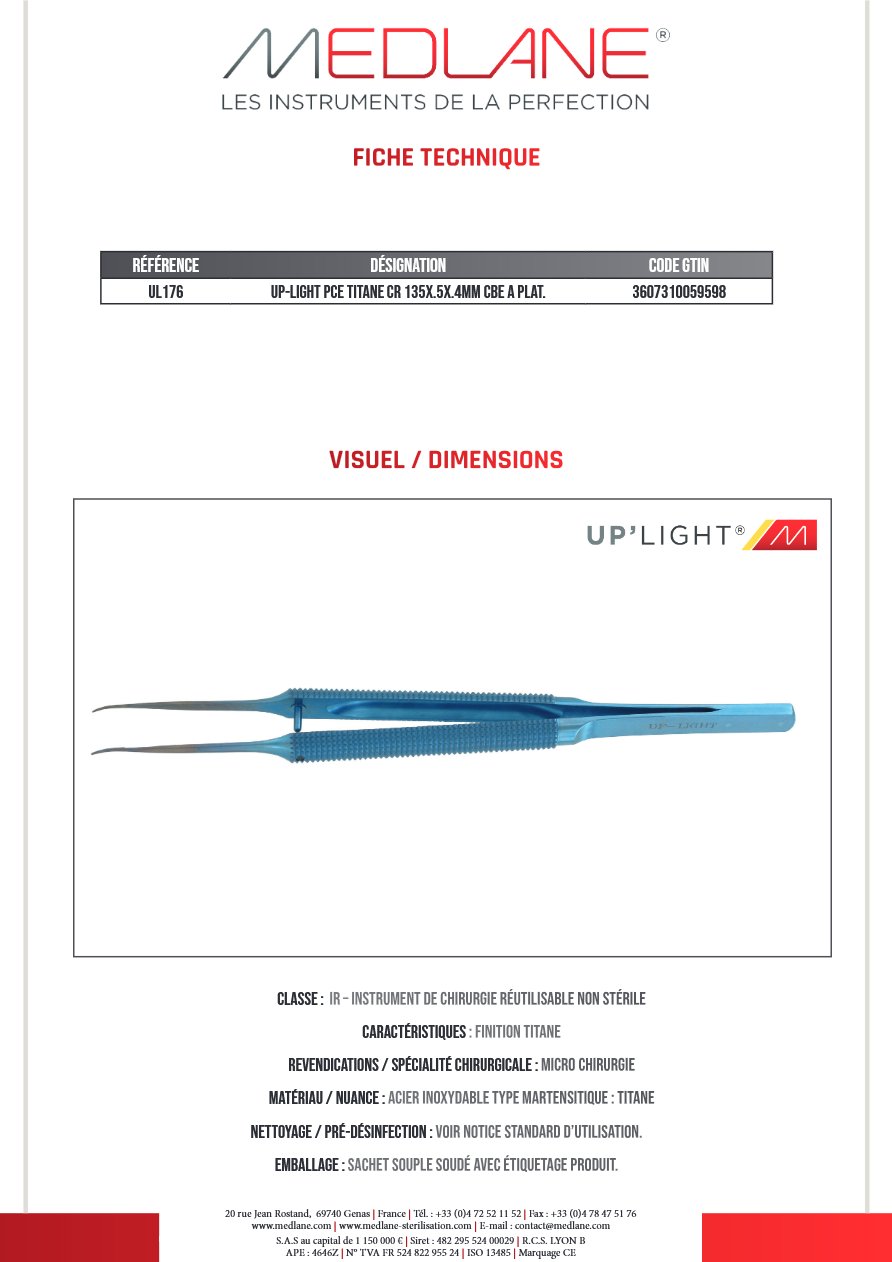 Up-light Pce Titane Cr 135X.5X.4MM Courbe a Plat. — REF UL176