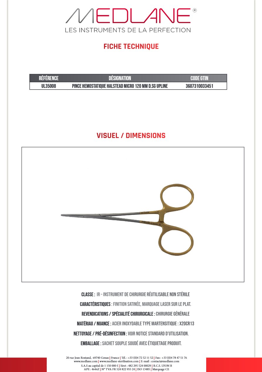 Pince Hémostatique Halstead Micro 120 mm D.sans Griffes Upline — REF UL35008