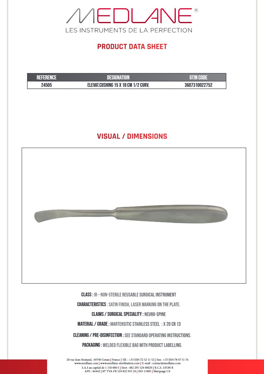 Elevateur Cushing 1/2 Courbes 180 X 15 mm