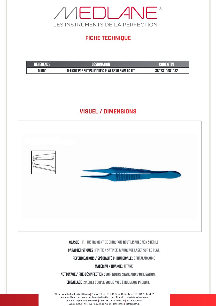 O-light Pce Sut.paufique C.plat 85X0.8MM Tc Tit — REF OL050