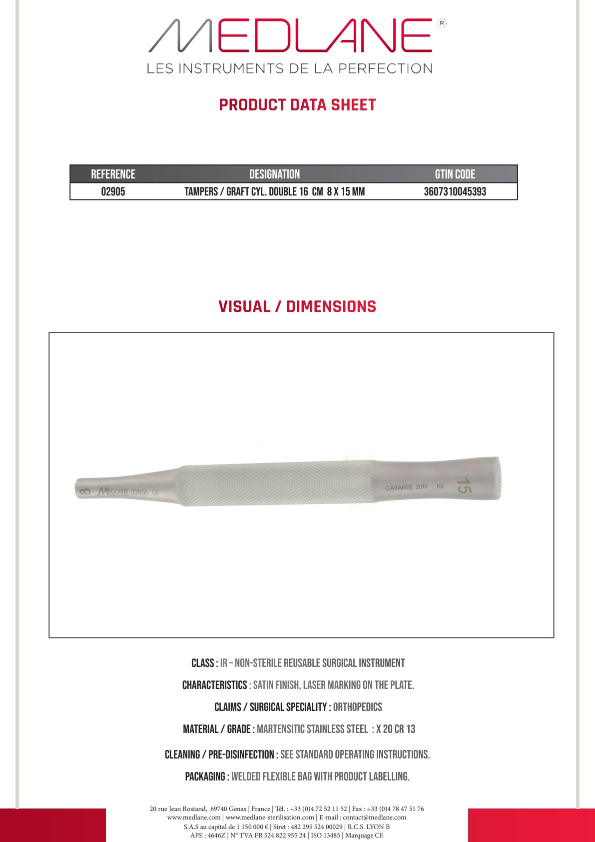 Chasse Greffons Cyl. Double 160 mm 8 X 15 mm