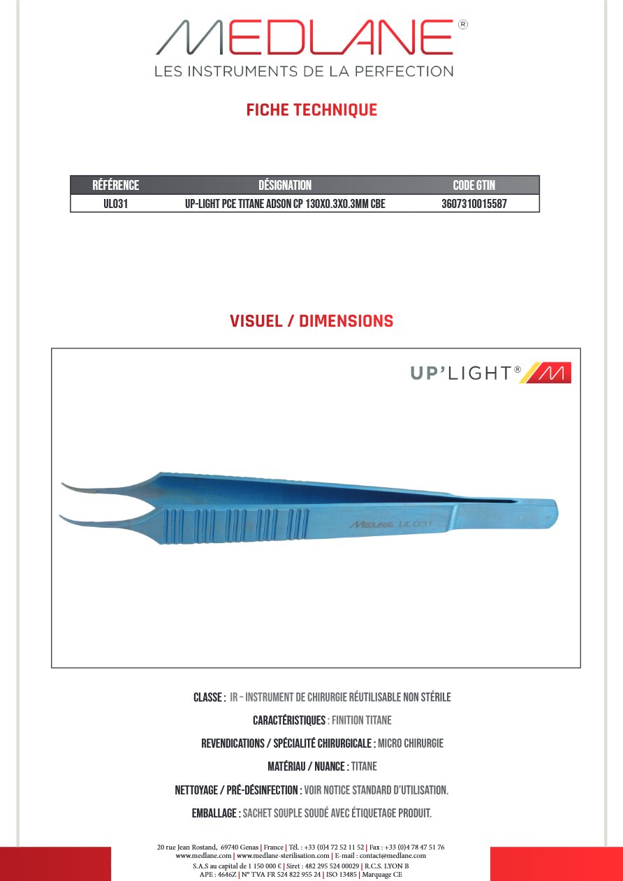 Up-light Pce Titane Adson Cp 130X0.3X0.3MM Courbe — REF UL031