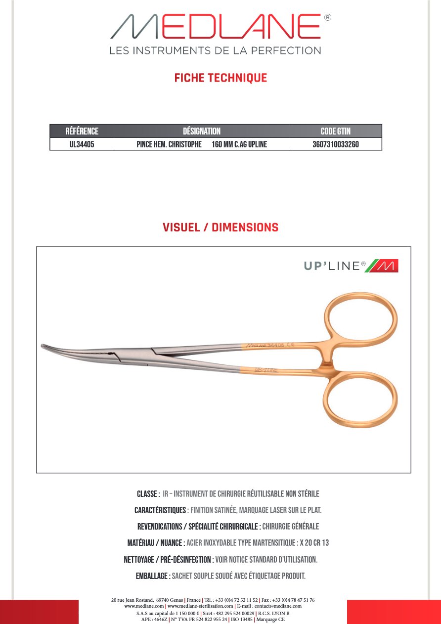 Pince Hémostatique Christophe 160 mm C.avec Griffes Upline — REF UL34405