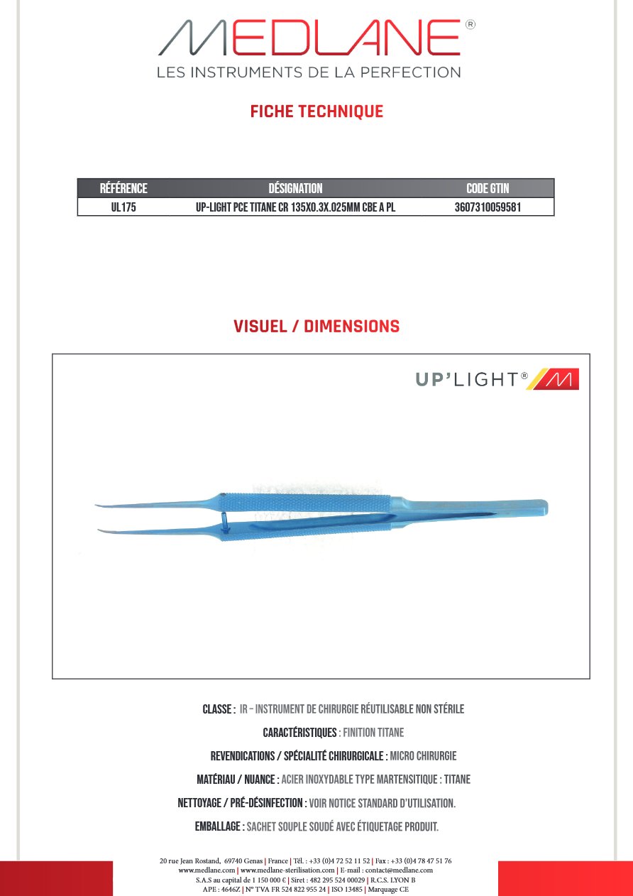 Up-light Pce Titane Cr 135X0.3X.025MM Courbe a Pl — REF UL175