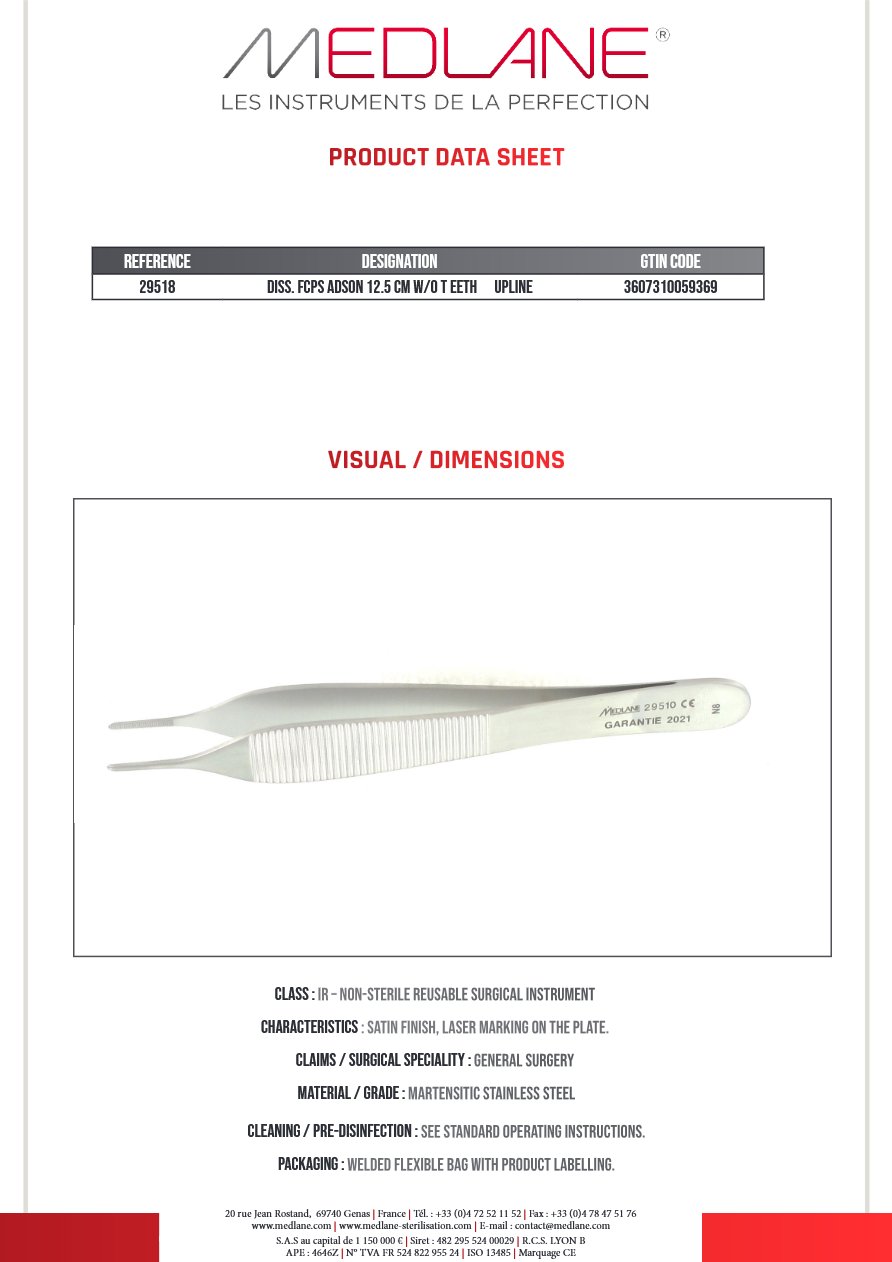 Pince Diss. Adson 125 mm Ss Gr.upline — REF 29518