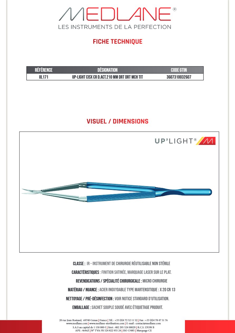 Up-light Cisx Cr D.act.210 mm Droit Droit Mch Tit — REF UL171