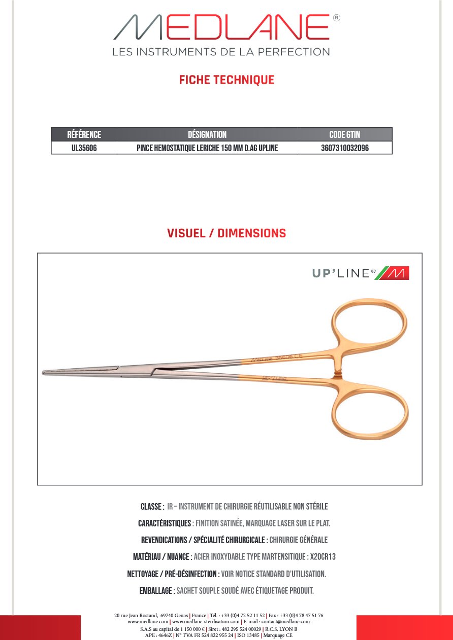 Pince Hémostatique Leriche 150 mm D.avec Griffes Upline — REF UL35606