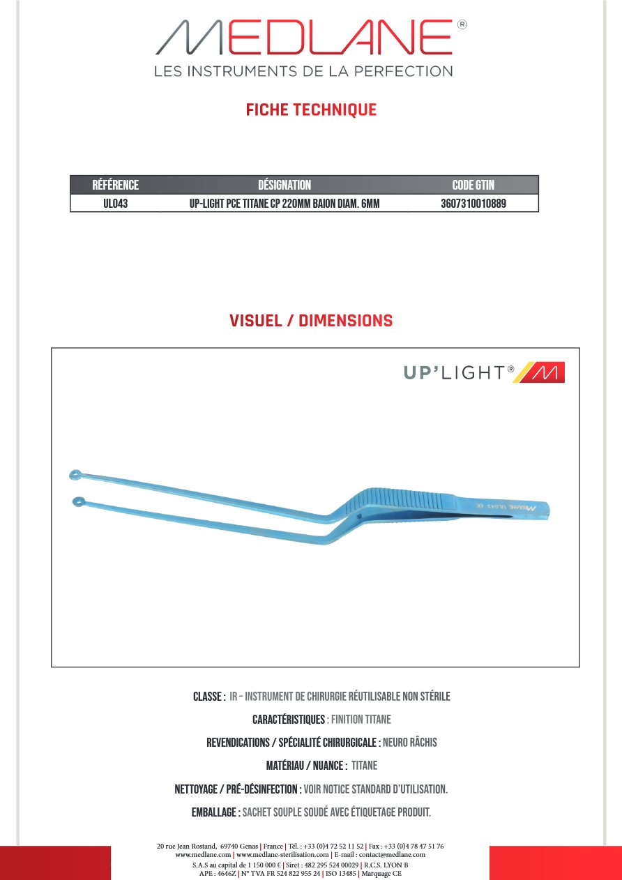 Up-light Pce Titane Cp 220MM Baion Diam. 6MM — REF UL043