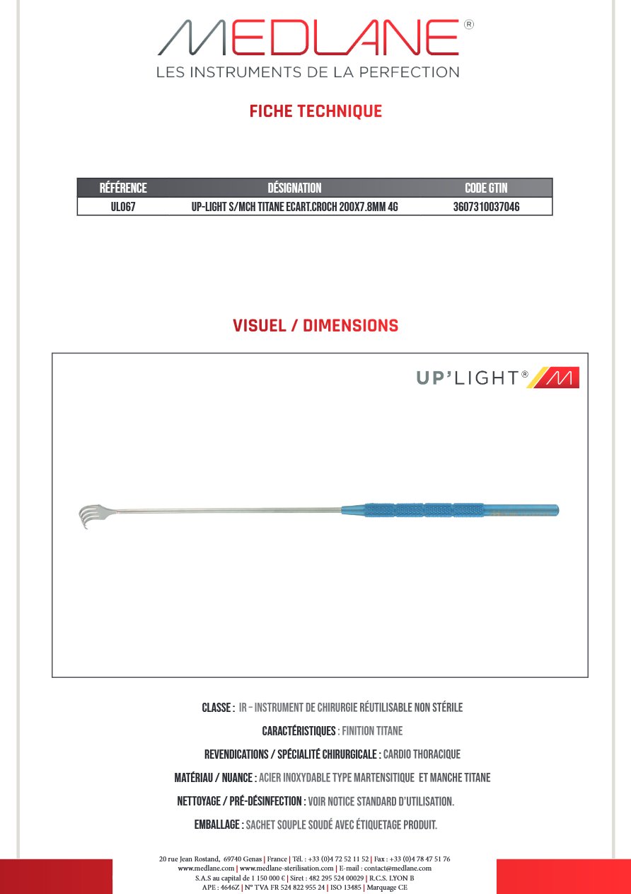 Up-light S/mch Titane Ecart.croch 200X7.8MM 4G — REF UL067
