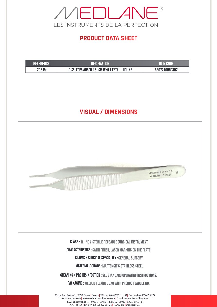 Pince Diss. Adson 150 mm Ss Gr.upline — REF 29519