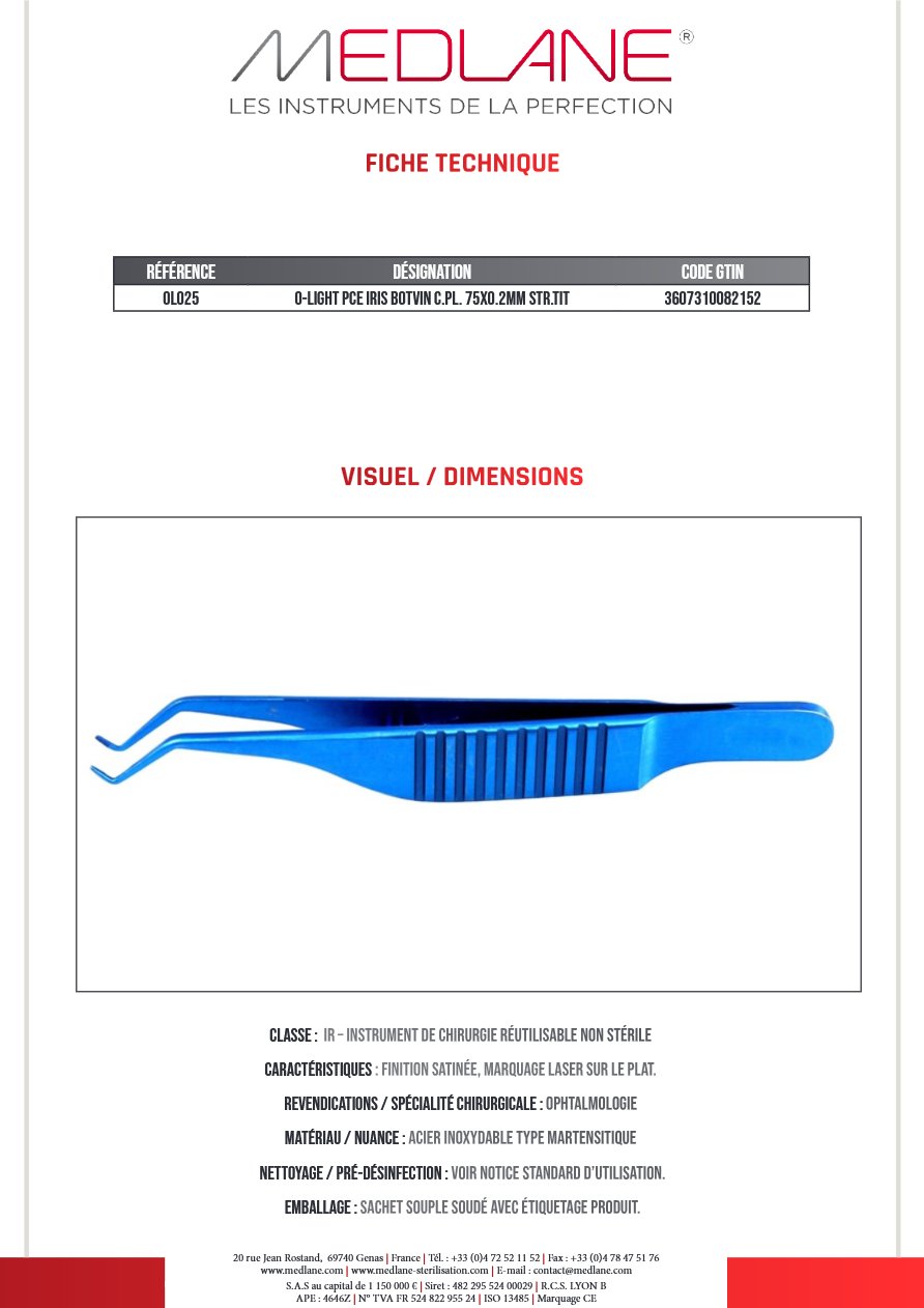 O-light Pce Iris Botvin C.pl. 75X0.2MM Str.tit — REF OL025