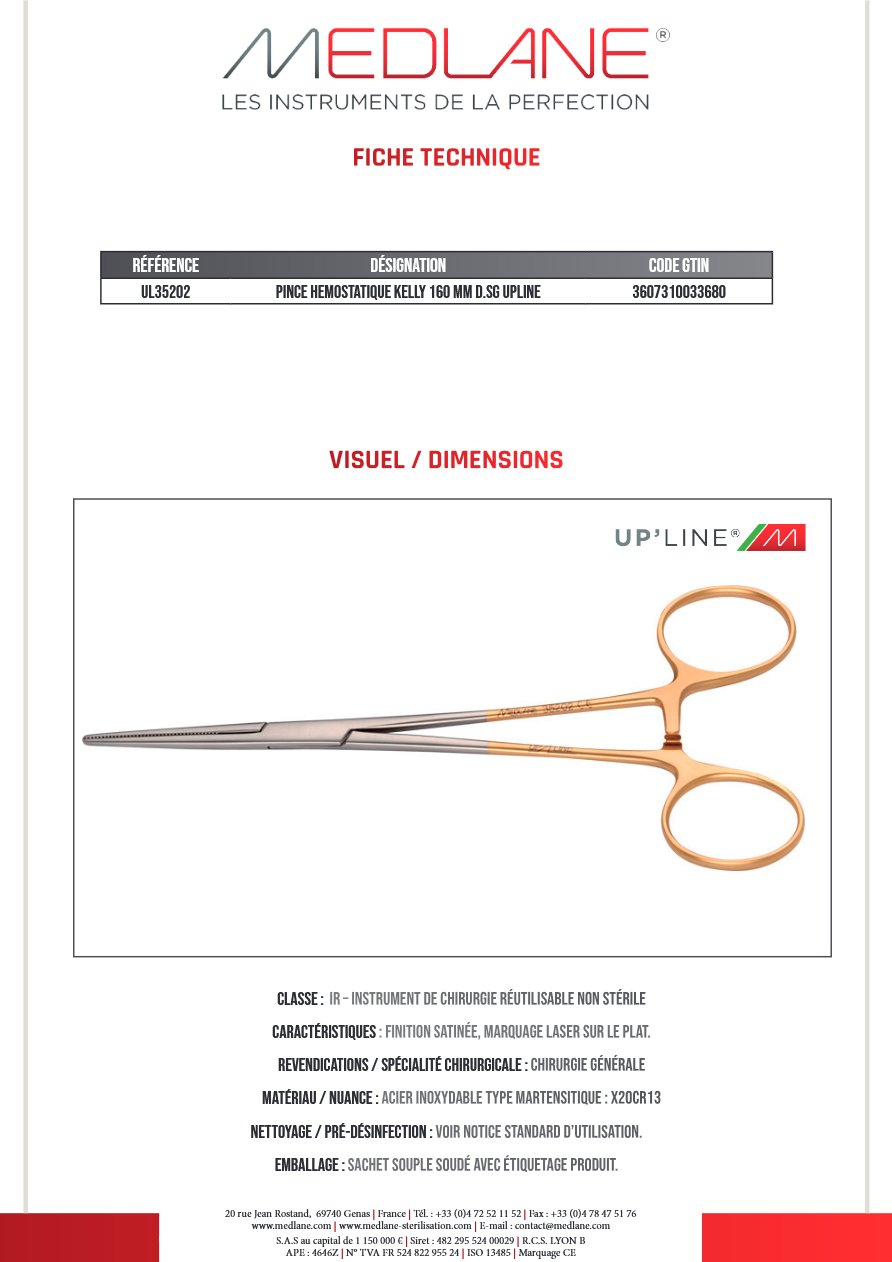 Pince Hémostatique Kelly 160 mm D.sans Griffes Upline — REF UL35202