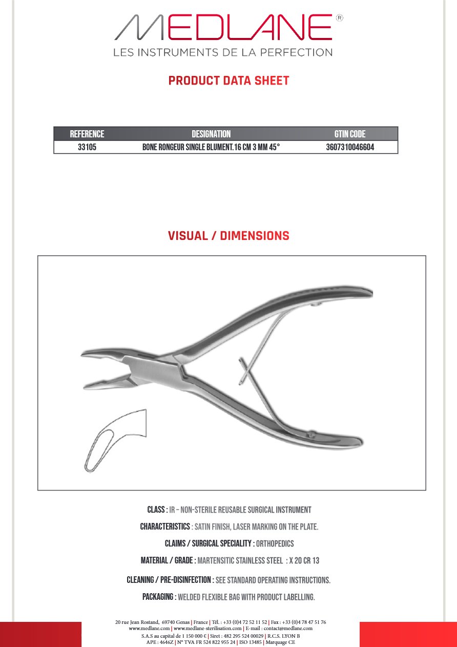 Pince Gouge Simple Blumenthal 160 X 3 mm 45° - REF 33105