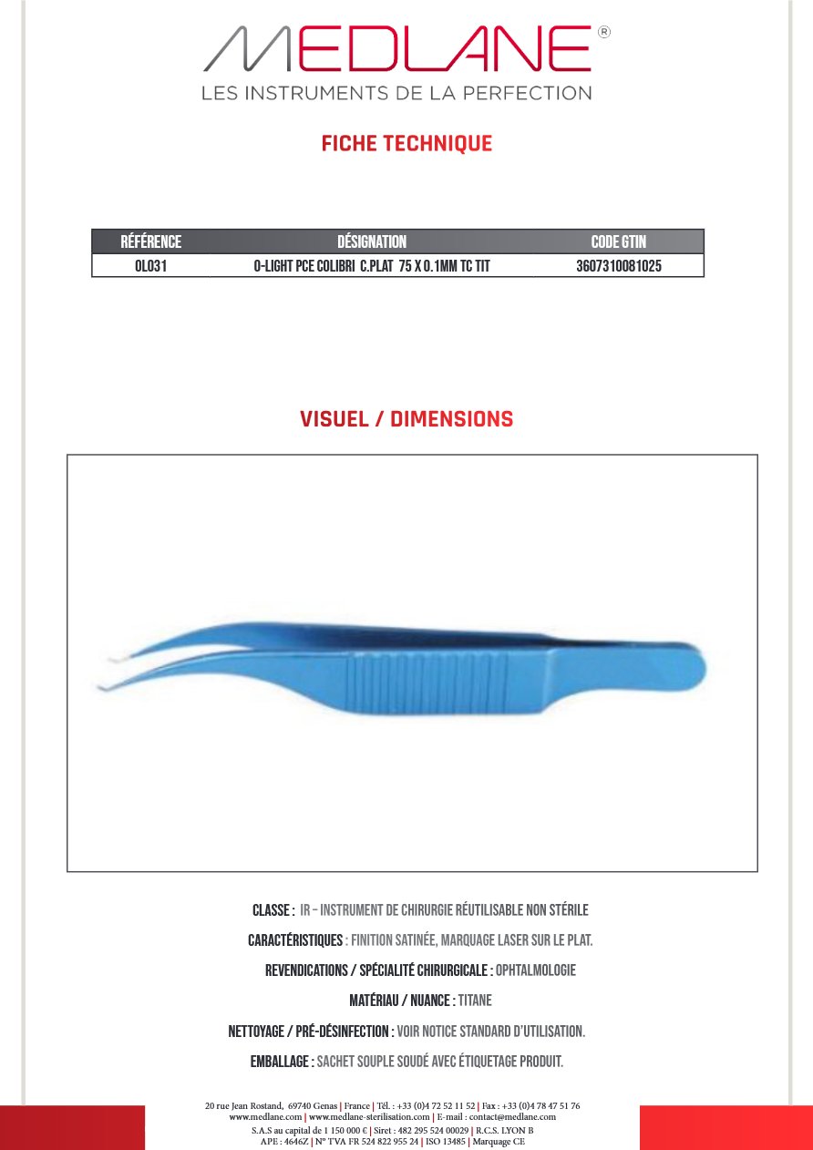 O-light Pce Colibri C.plat 75 X 0.1MM Tc Tit — REF OL031