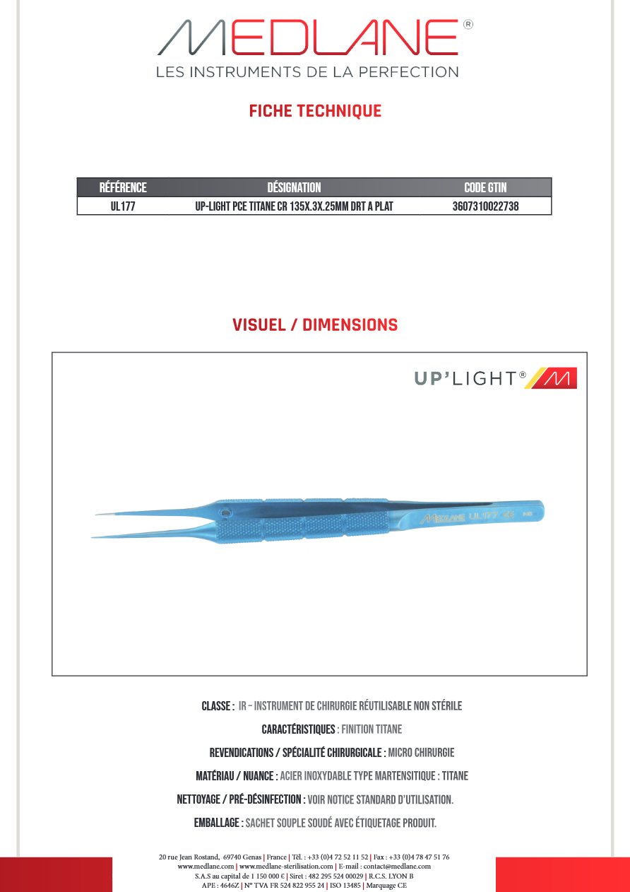 Up-light Pce Titane Cr 135X.3X.25MM Droit a Plat — REF UL177
