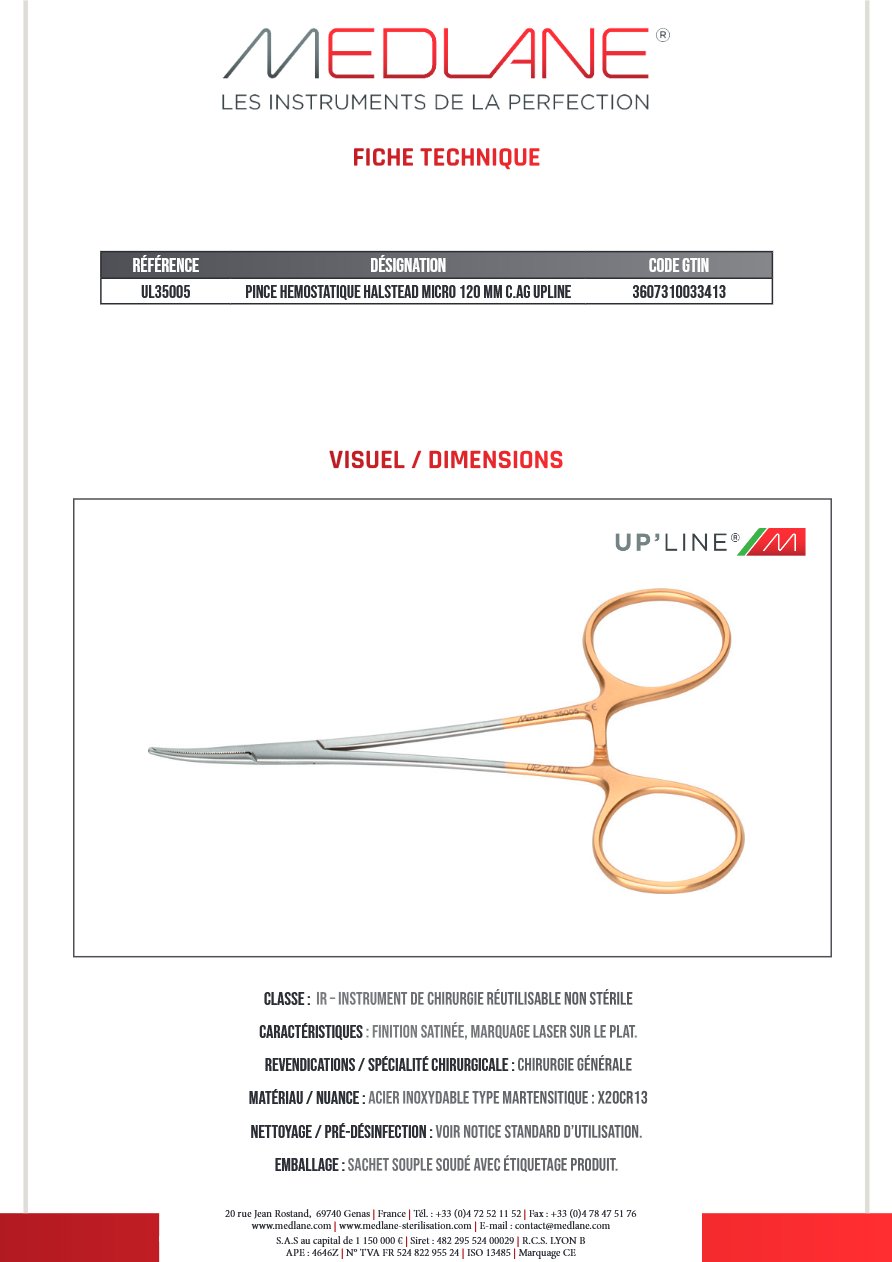 Pince Hémostatique Halstead Micro 120 mm C.avec Griffes Upline — REF UL35005
