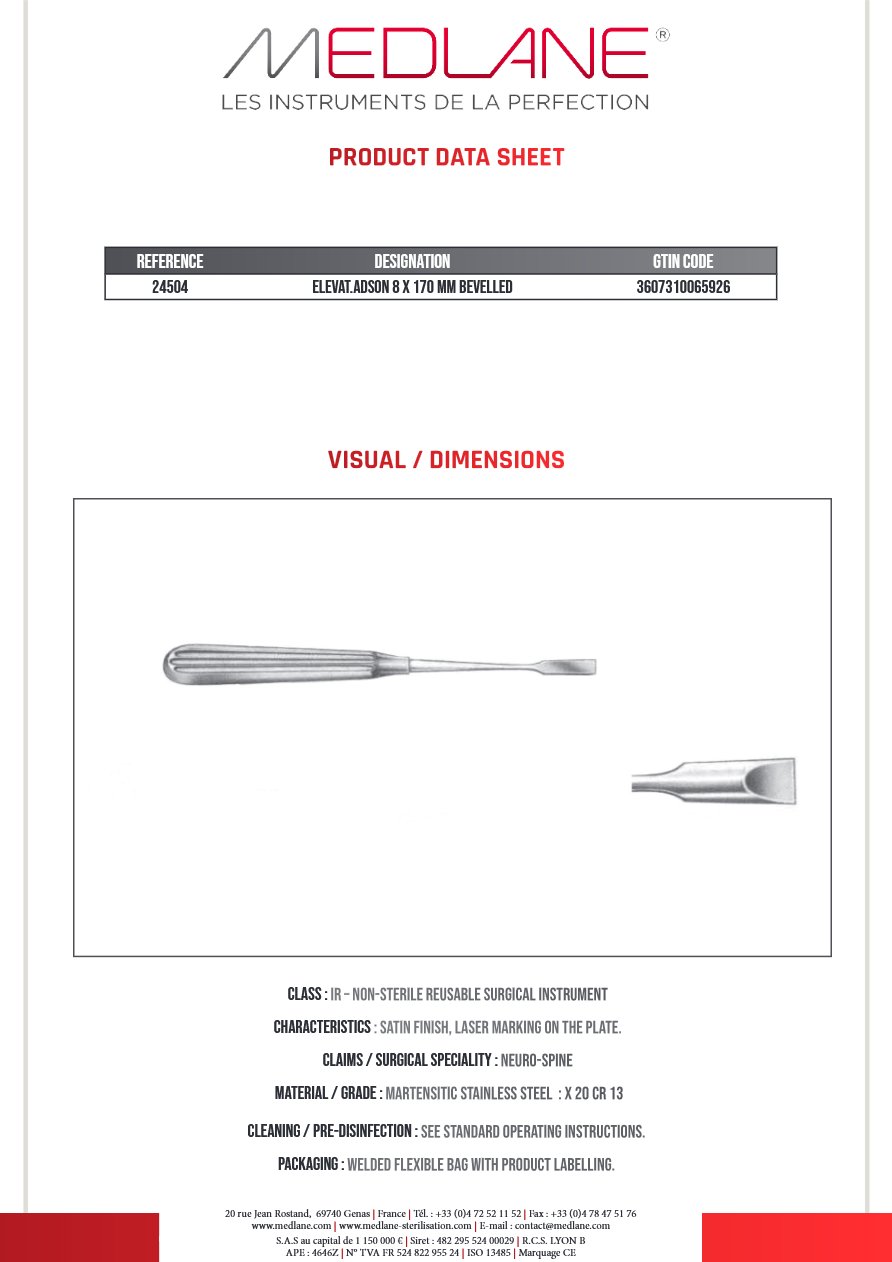 Elevateur Adson Bisaute 170 X 8 mm
